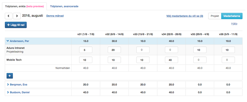 Tic-Tac Mobile, enkla tidplanen