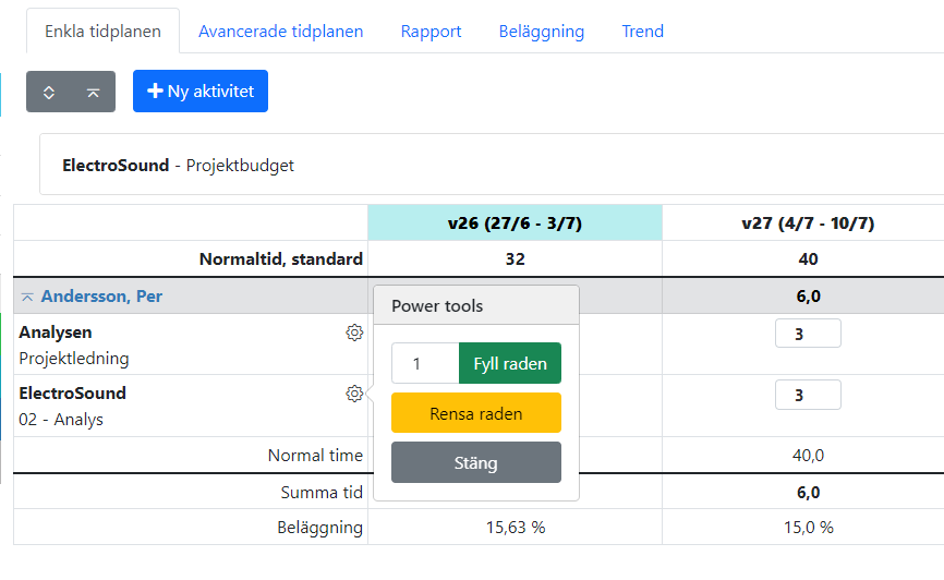 Tic-Tac Mobile, tid- och beläggningsplanering