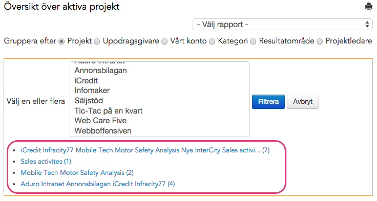 Tic-Tac Mobile, sparade favoritrapporter